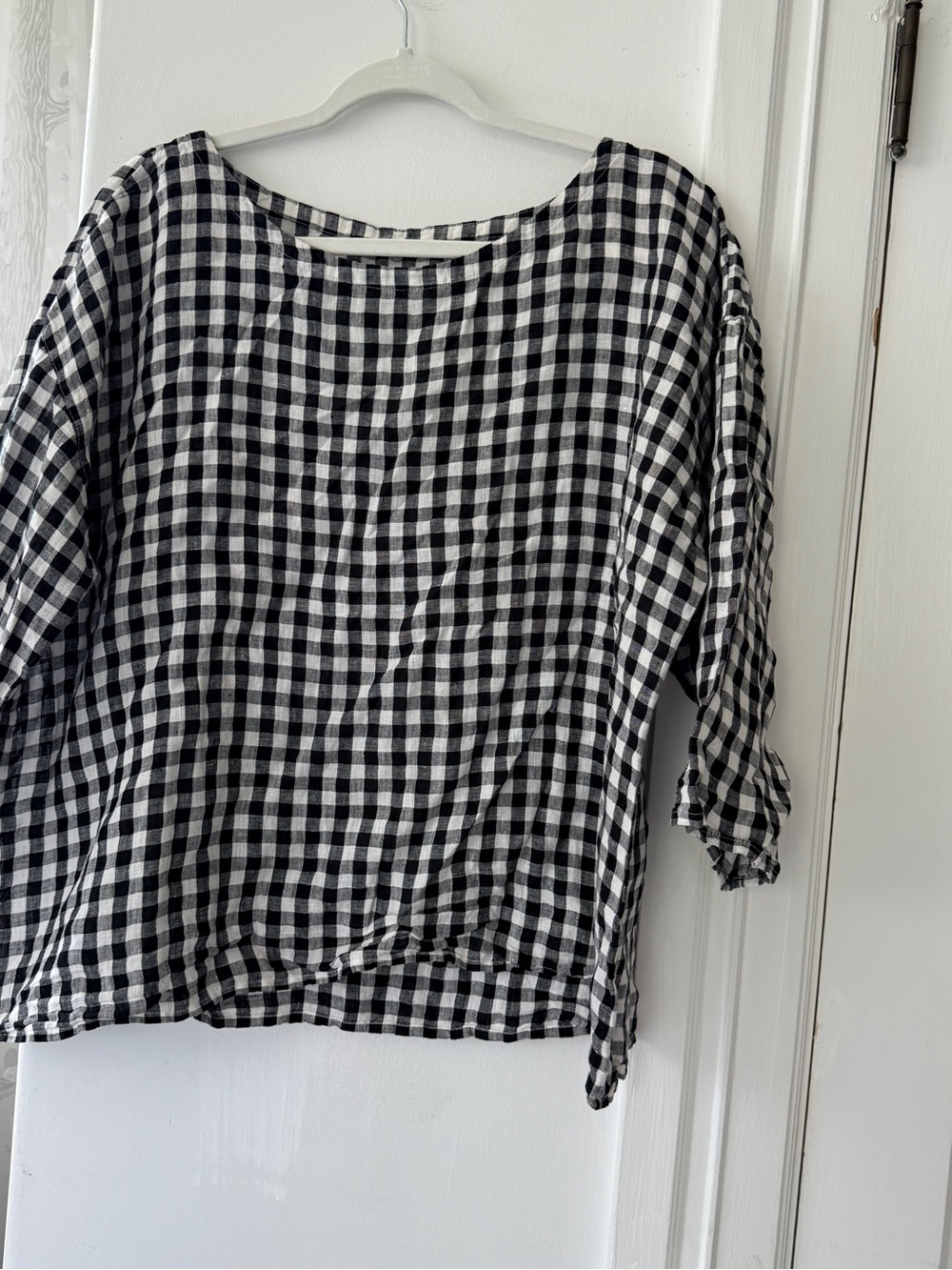 Source Unknown Black & White Gingham Boatneck Blouse